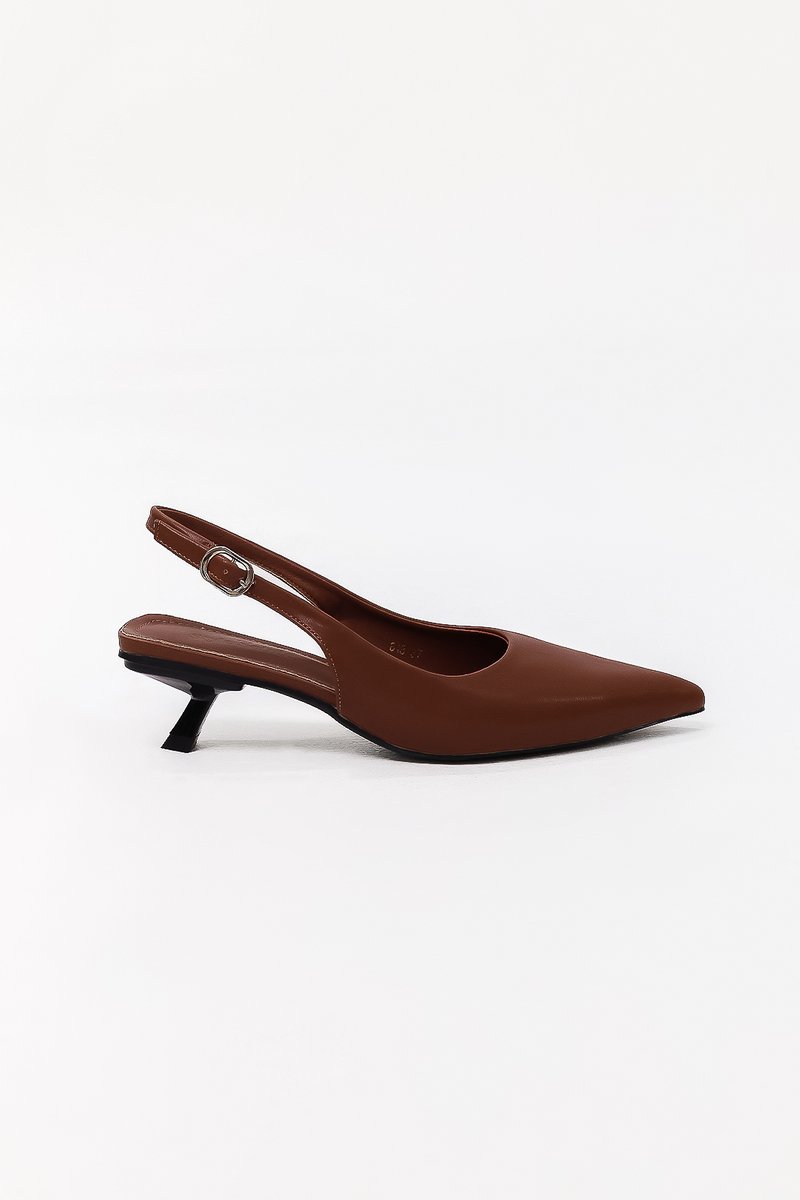 Perryn PU Leather Slingback Heels in Chocolate Brown Perryn PU Leather Slingback Heels in Chocolate Brown
