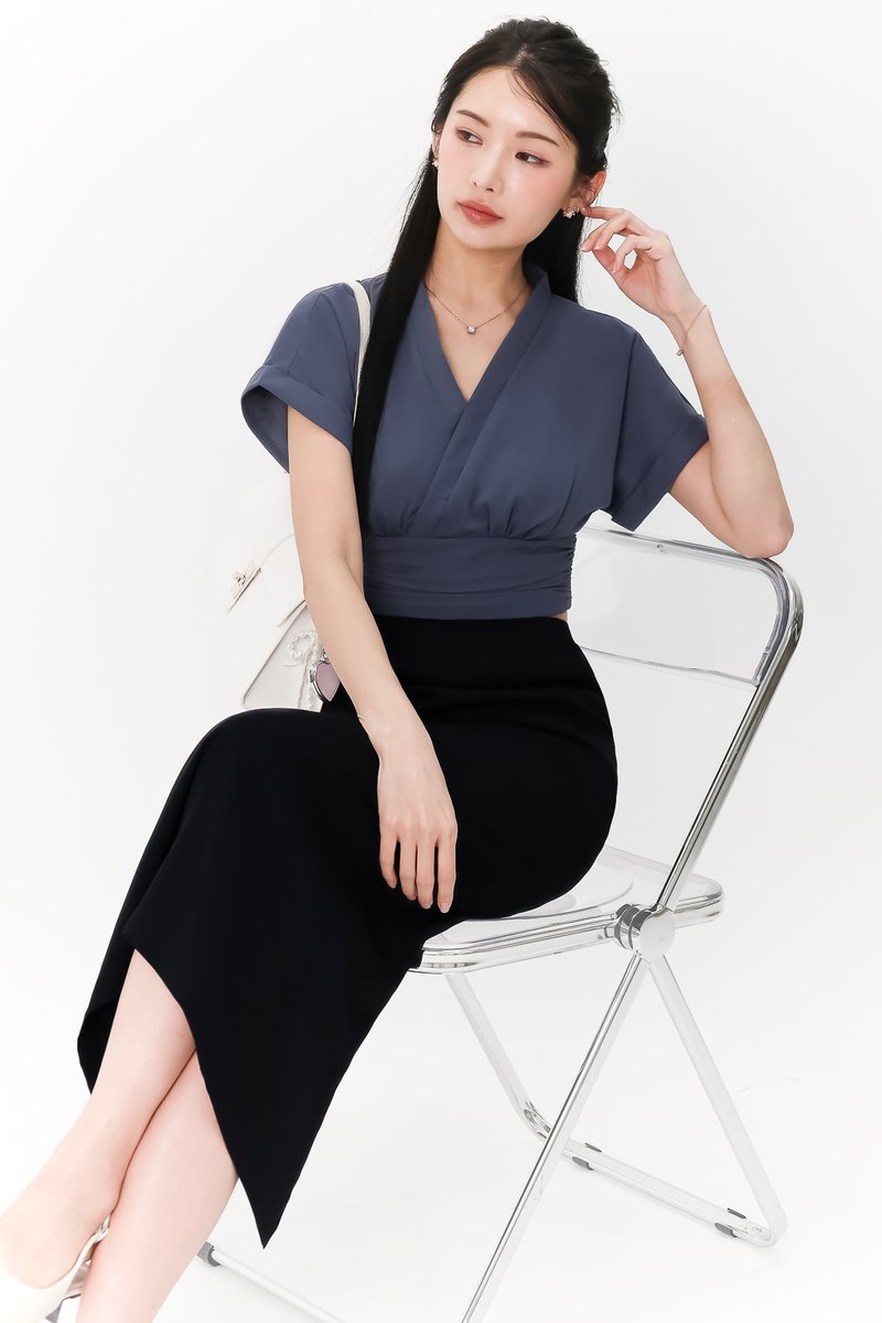 Sandy Sleeved Top in Steel Blue