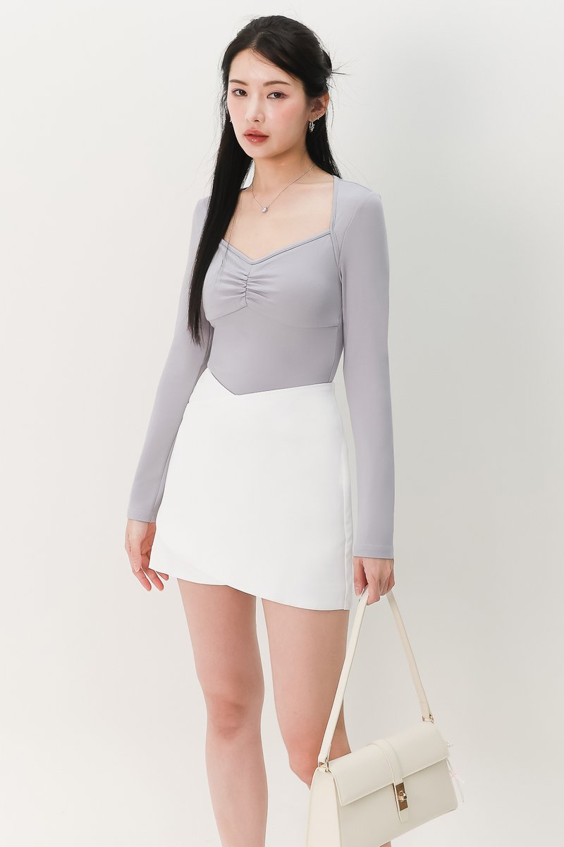 Soleil Sleeved Padded Top V2 in Grey Blue