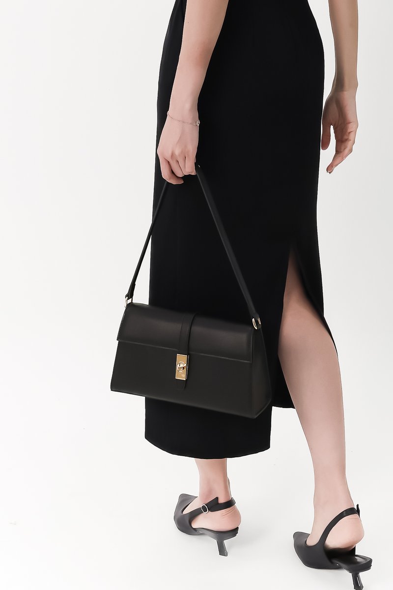 Perryn PU Leather Slingback Heels in Black