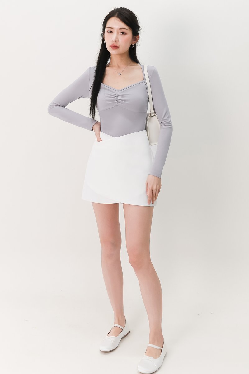 Soleil Sleeved Padded Top V2 in Grey Blue