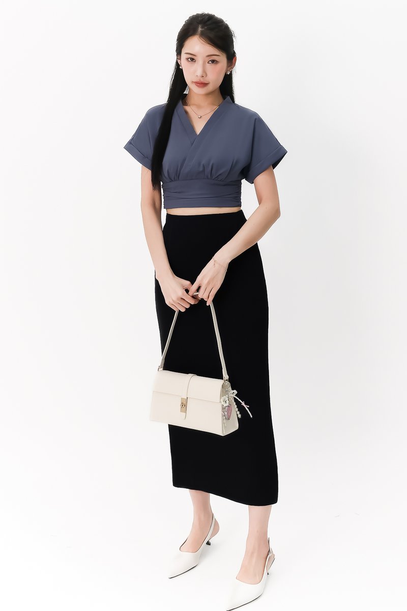 Sandy Sleeved Top in Steel Blue