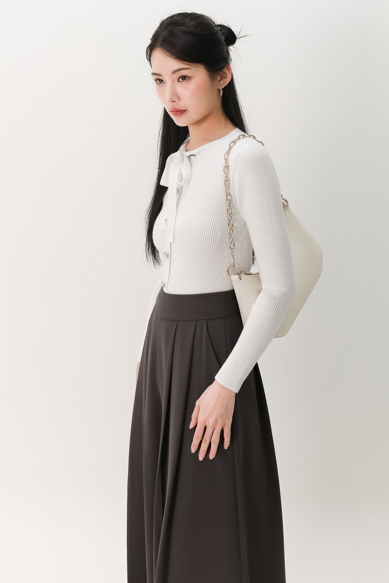 DEFECT | Terra Tie Ribbon Knit Long Sleeve Top in White in XL