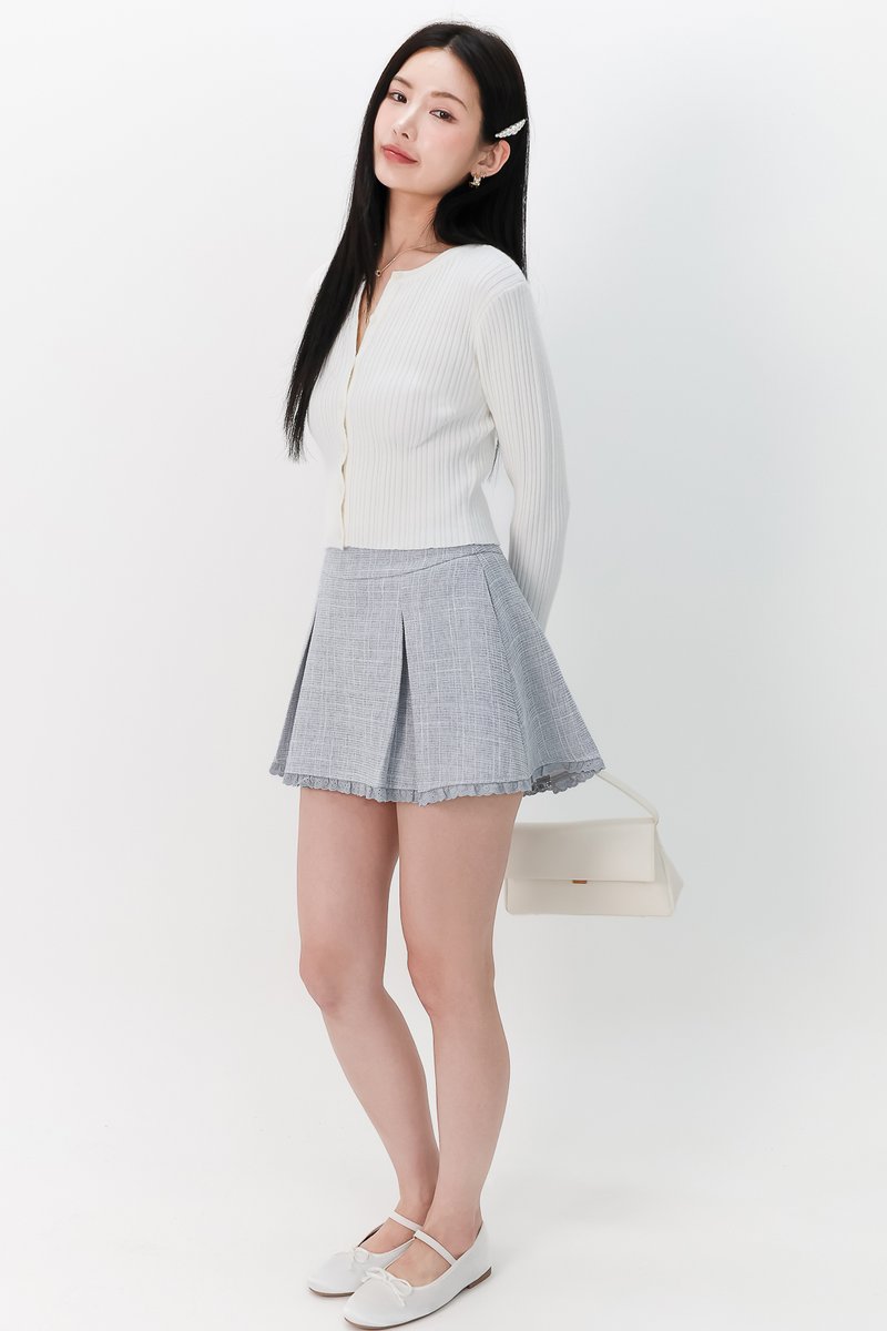 Tennie Tweed Co-ord Mid Waisted Skorts in Grey Blue