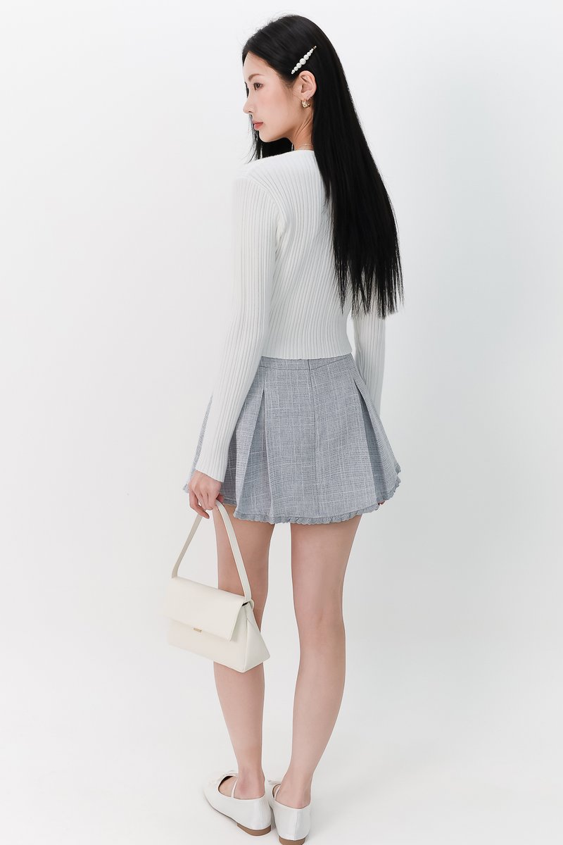 Tennie Tweed Co-ord Mid Waisted Skorts in Grey Blue