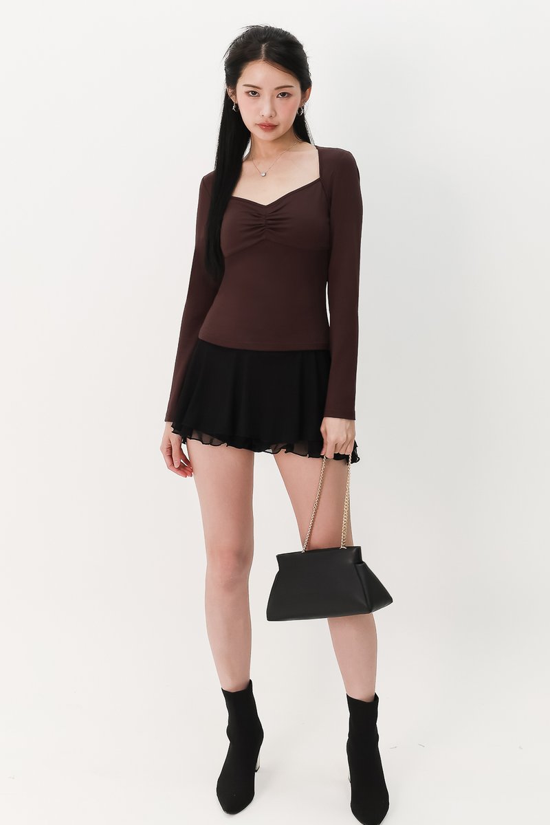 Soleil Sleeved Padded Top V2 in Chocolate Brown