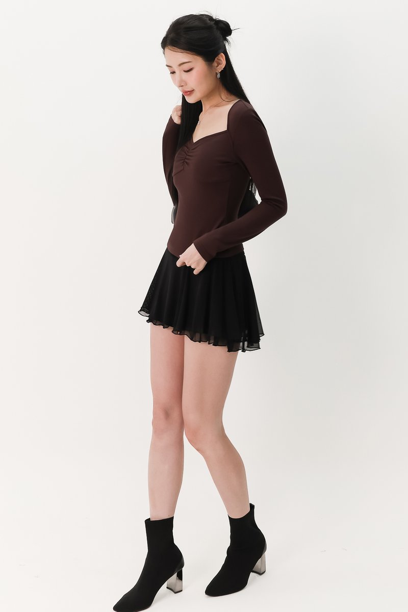 Soleil Sleeved Padded Top V2 in Chocolate Brown