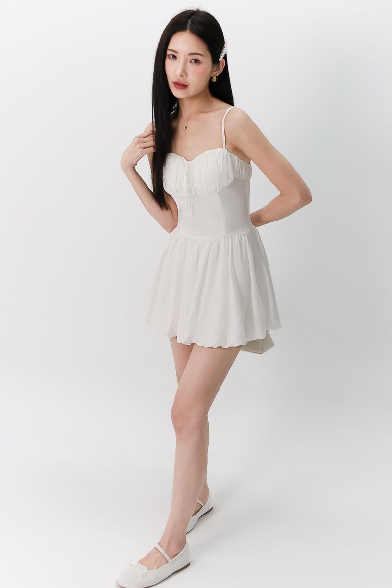 Bella Bustier Bubble Romper Dress in White Bella Bustier Bubble Romper Dress in White