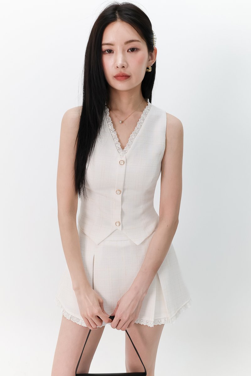 Tennie Tweed Co-ord Set in White