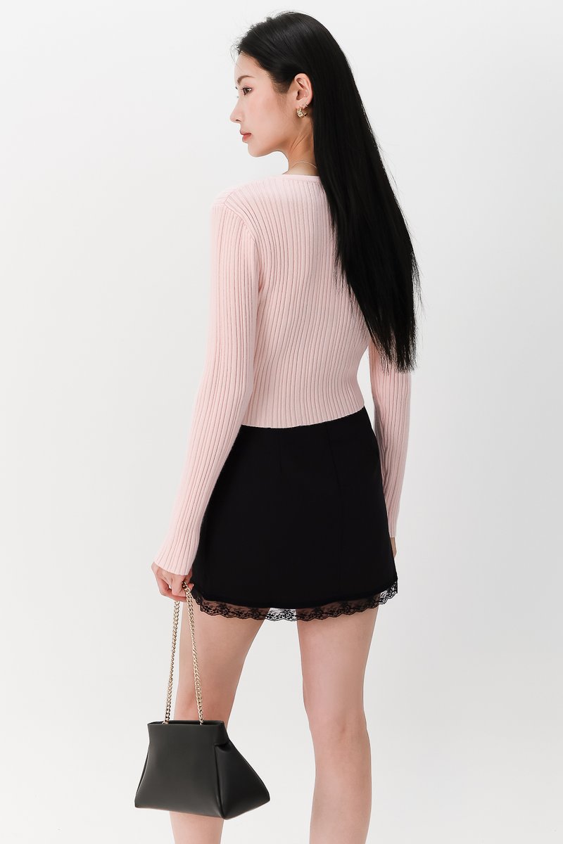 Brielle Button Up Knit Cardigan in Blush Pink