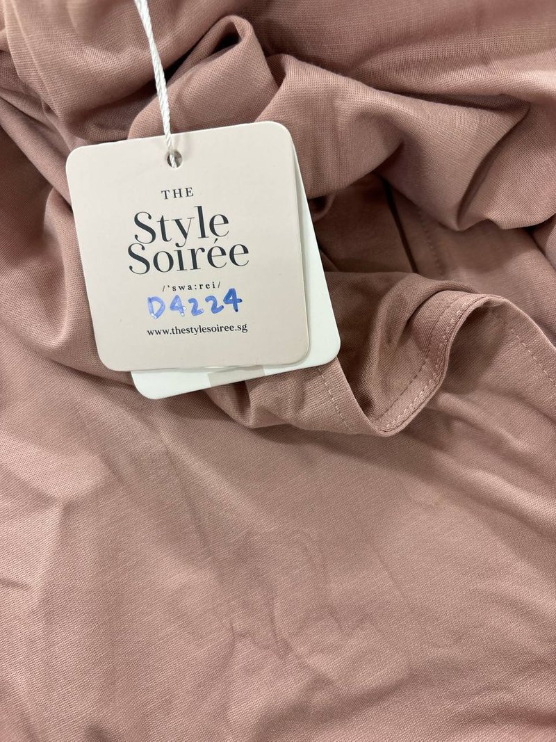 DEFECT | Rindie Ruched Slit Dress in Muted Pink in M DEFECT | Rindie Ruched Slit Dress in Muted Pink in M