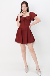 Brenlyn Bustier Romper Dress in Dark Red Brenlyn Bustier Romper Dress in Dark Red
