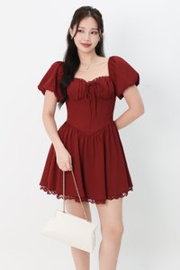 Brenlyn Bustier Romper Dress in Dark Red Brenlyn Bustier Romper Dress in Dark Red
