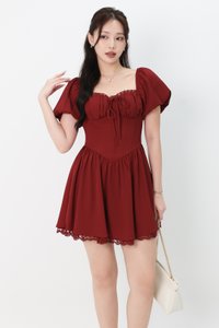 Brenlyn Bustier Romper Dress in Dark Red Brenlyn Bustier Romper Dress in Dark Red