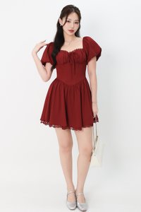 Brenlyn Bustier Romper Dress in Dark Red Brenlyn Bustier Romper Dress in Dark Red