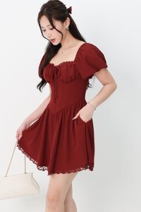Brenlyn Bustier Romper Dress in Dark Red Brenlyn Bustier Romper Dress in Dark Red