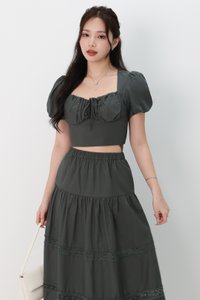 Charlotte Co-ord Bustier Sleeved Top in Muted Forest Charlotte Co-ord Bustier Sleeved Top in Muted Forest