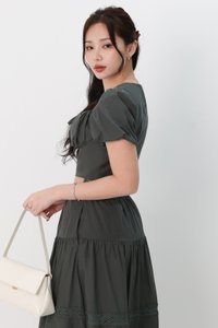 Charlotte Co-ord Bustier Sleeved Top in Muted Forest Charlotte Co-ord Bustier Sleeved Top in Muted Forest