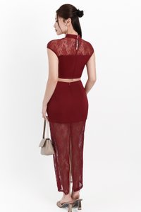 Lexi Lace Cheongsam Co-ord Skirt in Dark Red