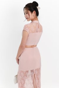 Lexi Lace Cheongsam Co-ord Set in Light Pink Lexi Lace Cheongsam Co-ord Set in Light Pink