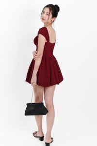 DEFECT | Melody Mesh Bubble Romper Dress in Maroon in S