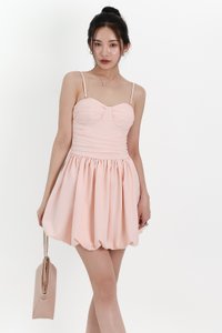 Bianca Bustier Bubble Hem Romper Dress in Light Pink