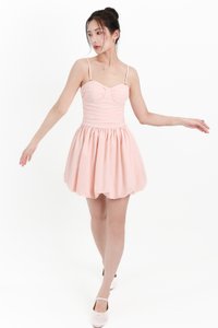 Bianca Bustier Bubble Hem Romper Dress in Light Pink