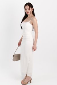 Peonies Padded Ruched Midaxi in White