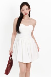 Bianca Bustier Bubble Hem Romper Dress in White