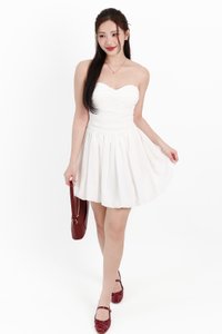 Bianca Bustier Bubble Hem Romper Dress in White