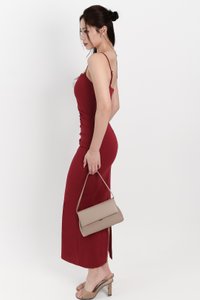 DEFECT | Peonies Padded Ruched Midaxi in Dark Red in L