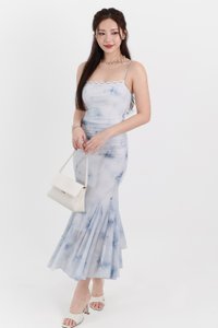 Willow Watercolour Floral Mesh Midaxi in Blue Florals ( Petite Length )