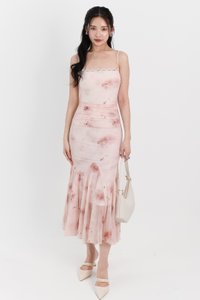 Willow Watercolour Floral Mesh Midaxi in Pink Florals ( Petite Length )