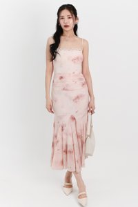 Willow Watercolour Floral Mesh Midaxi in Pink Florals ( Petite Length )