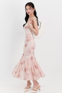 Willow Watercolour Floral Mesh Midaxi in Pink Florals ( Petite Length )
