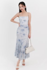 Willow Watercolour Floral Mesh Midaxi in Blue Florals ( Regular Length )