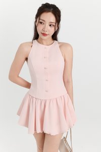 Clarie Co-ord Button Top in Pastel Pink Clarie Co-ord Button Top in Pastel Pink