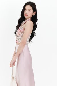 DEFECT | Prissia Pleated Halter Top in Pink Butterfly in XS & S DEFECT | Prissia Pleated Halter Top in Pink Butterfly in XS & S