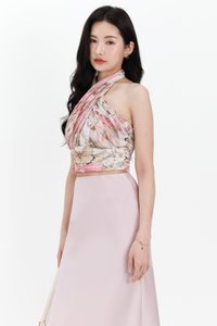 Prissia Pleated Halter Top in Pink Butterfly