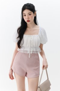 Patricia Pleated Sleeved Top in White Patricia Pleated Sleeved Top in White