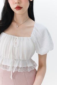 Patricia Pleated Sleeved Top in White Patricia Pleated Sleeved Top in White