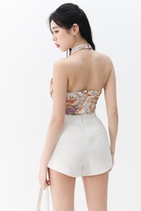 DEFECT | Prissia Pleated Halter Top in Multi Florals in XS DEFECT | Prissia Pleated Halter Top in Multi Florals in XS