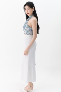 Prissia Pleated Halter Top in Blue Florals