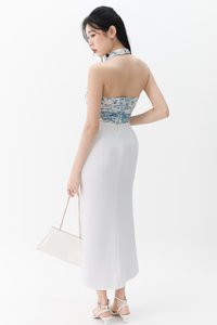 DEFECT | Prissia Pleated Halter Top in Blue Florals in L