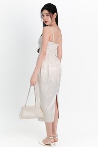 Jess Jacquard Midaxi Dress in White x Cream