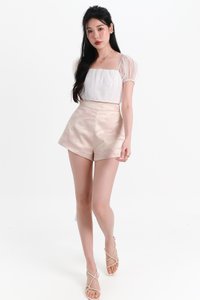Hellie Highwaist Jacquard Shorts in Pastel Pink x Light Gold Hellie Highwaist Jacquard Shorts in Pastel Pink x Light Gold