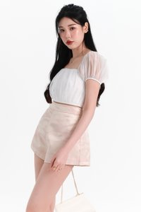 Hellie Highwaist Jacquard Shorts in Pastel Pink x Light Gold Hellie Highwaist Jacquard Shorts in Pastel Pink x Light Gold