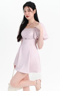 Peycie Puffy Sleeve Romper Dress in Lilac Pink