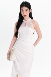 Maya Mesh Ruched Dress in White