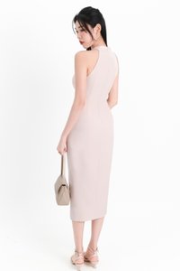 Maya Mesh Ruched Dress in Nude Grey